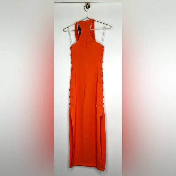 Lulus Masterfully Mod Bright Orange Side Button Midi Dress XXS NWT - Picture 3 of 9